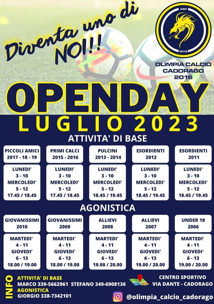 OPEN DAY - Olimpia Calcio Cadorago